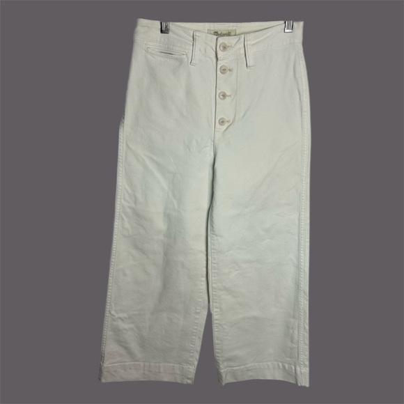 Madewell Size 25 Wide Leg Button Fly Denim Jeans Tan Off White Old Money - Picture 1 of 14